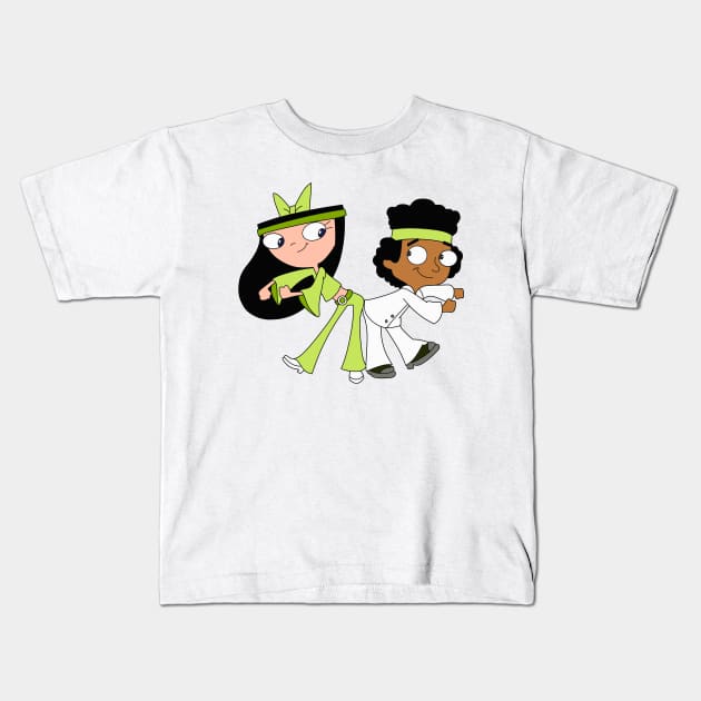 Isabella and Baljeet Disco Miniature Golfing Kids T-Shirt by sofjac